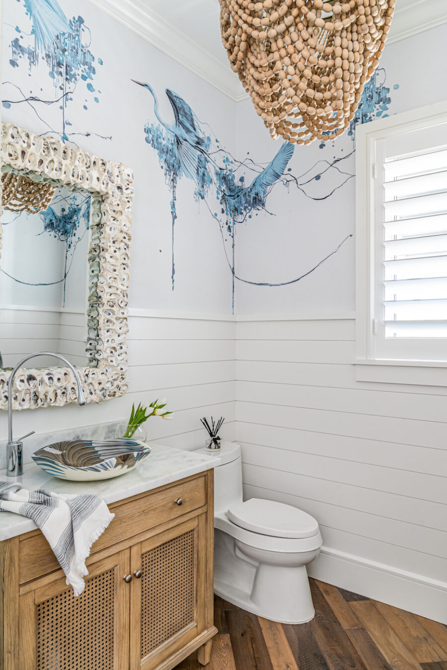 powder-room-bathroom-design-white-shiplap-heron-bird-murals